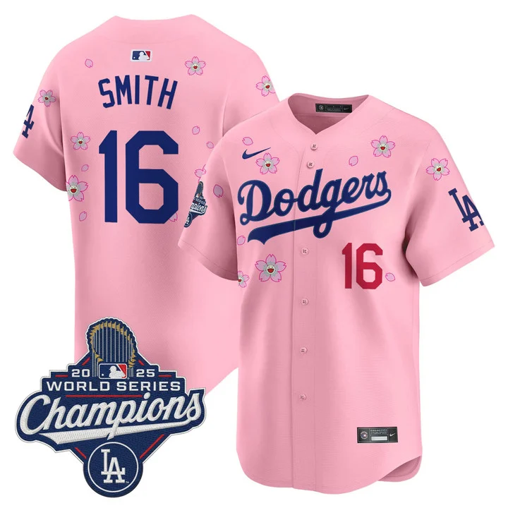 Men's Dodgers 2025 World Series Champions x Tokyo Series Vapor Premier Limited Jersey CHERRY BLOSSOM#16 WILL  SMITH