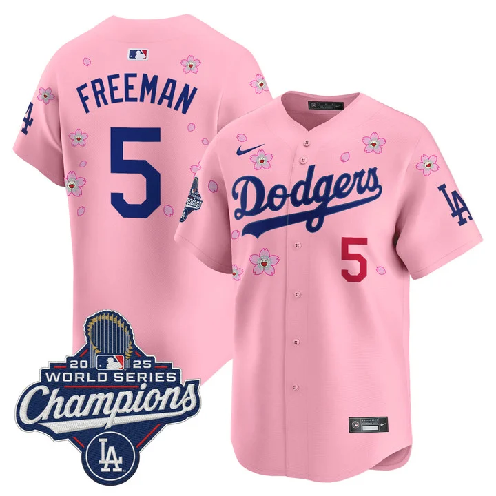 Men's Dodgers 2025 World Series Champions x Tokyo Series Vapor Premier Limited Jersey CHERRY BLOSSOM#5 FREDDIE FREEMAN