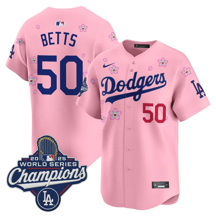 Men's Dodgers 2025 World Series Champions x Tokyo Series Vapor Premier Limited Jersey CHERRY BLOSSOM#50 MOOKIE BETTS