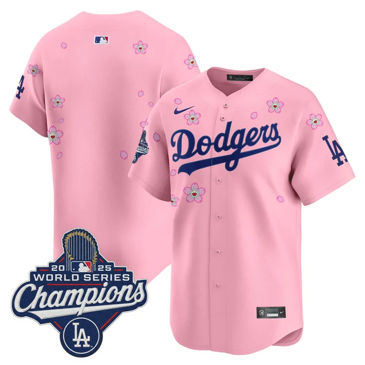 Men's Dodgers 2025 World Series Champions x Tokyo Series Vapor Premier Limited Jersey CHERRY BLOSSOM BLANK