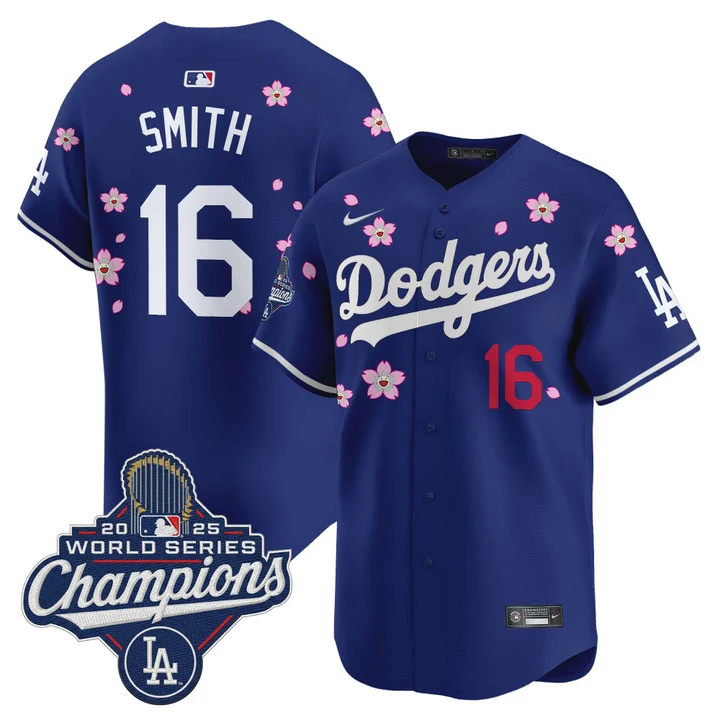 Men's Dodgers 2025 World Series Champions x Tokyo Series Vapor Premier Limited Jersey ROYAL#16 WILL  SMITH