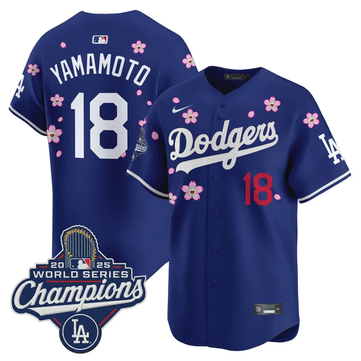 Men's Dodgers 2025 World Series Champions x Tokyo Series Vapor Premier Limited Jersey ROYAL#18 YAMAMOTO
