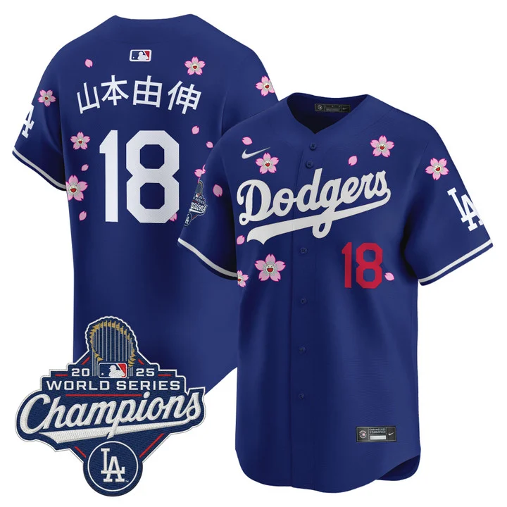 Men's Dodgers 2025 World Series Champions x Tokyo Series Vapor Premier Limited Jersey ROYAL#18 YAMAMOTO(KANJI)
