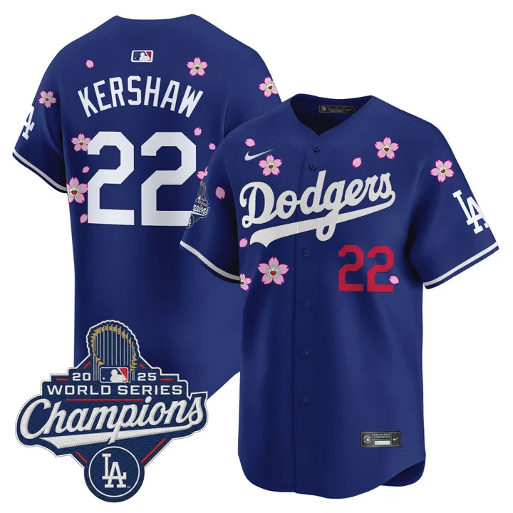 Men's Dodgers 2025 World Series Champions x Tokyo Series Vapor Premier Limited Jersey ROYAL#22  CLAYTON KERSHAW