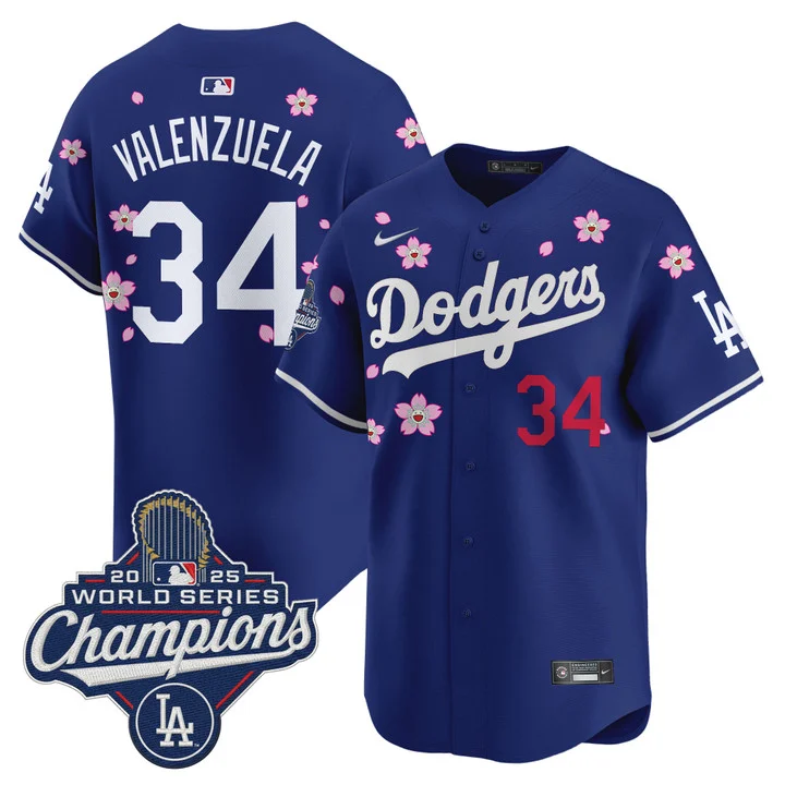 Men's Dodgers 2025 World Series Champions x Tokyo Series Vapor Premier Limited Jersey ROYAL#34 FERNANDO VALENZUELA