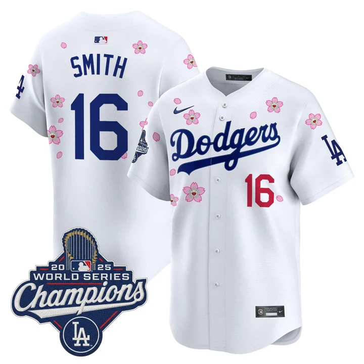 Men's Dodgers 2025 World Series Champions x Tokyo Series Vapor Premier Limited Jersey WHITE#16 WILL  SMITH
