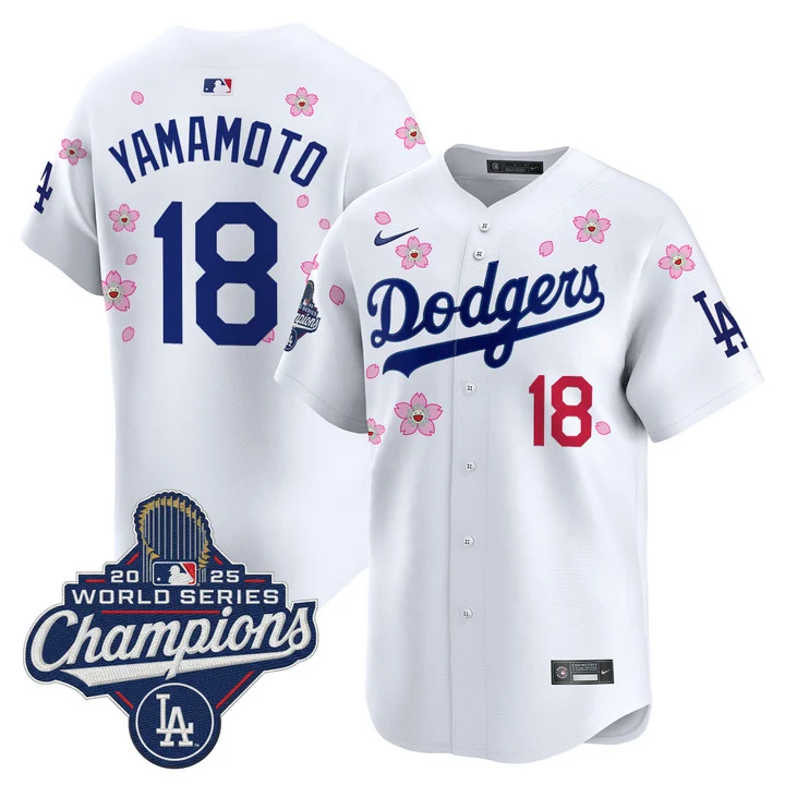 Men's Dodgers 2025 World Series Champions x Tokyo Series Vapor Premier Limited Jersey WHITE#18 YAMAMOTO