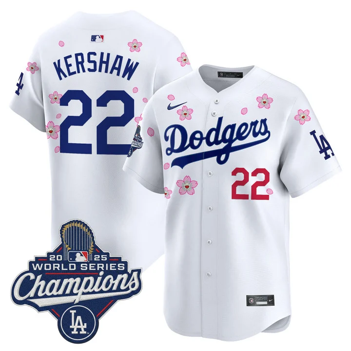 Men's Dodgers 2025 World Series Champions x Tokyo Series Vapor Premier Limited Jersey WHITE#22  CLAYTON KERSHAW