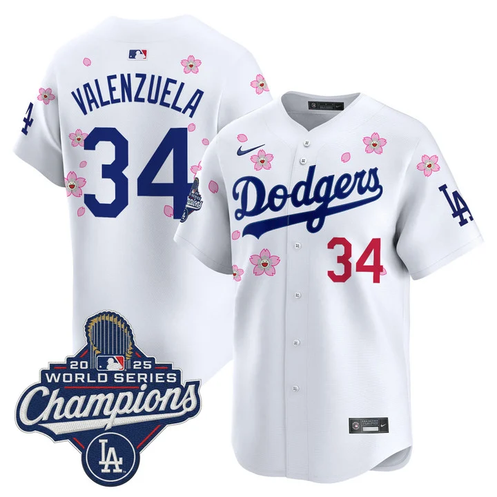 Men's Dodgers 2025 World Series Champions x Tokyo Series Vapor Premier Limited Jersey WHITE#34 FERNANDO VALENZUELA