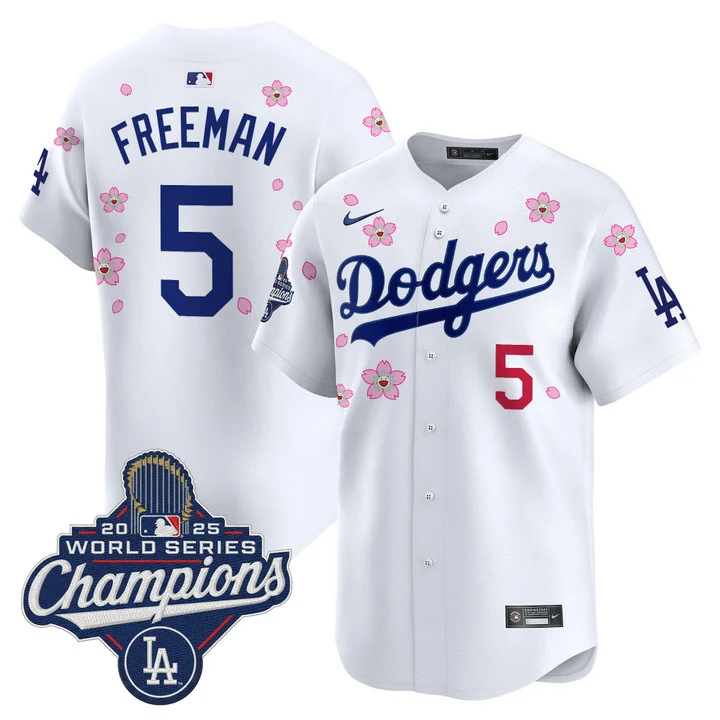 Men's Dodgers 2025 World Series Champions x Tokyo Series Vapor Premier Limited Jersey WHITE#5 FREDDIE FREEMAN