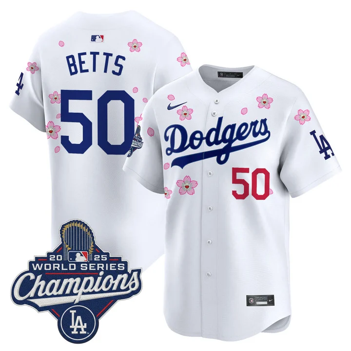 Men's Dodgers 2025 World Series Champions x Tokyo Series Vapor Premier Limited Jersey WHITE#50 MOOKIE BETTS