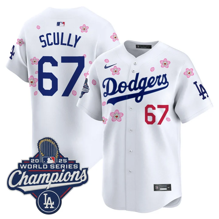 Men's Dodgers 2025 World Series Champions x Tokyo Series Vapor Premier Limited Jersey WHITE#67 VIN SCULLY