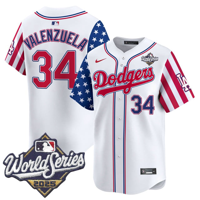 Men's Dodgers 2025 World Series Vapor Premier Limited Jersey - American Style #34 Fernando Valenzuela