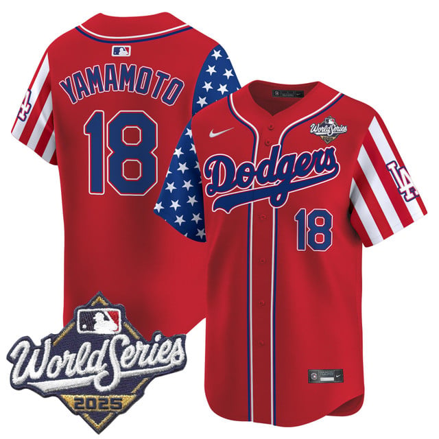 Men's Dodgers 2025 World Series Vapor Premier Limited Jersey - American Style red #18 Yamamoto