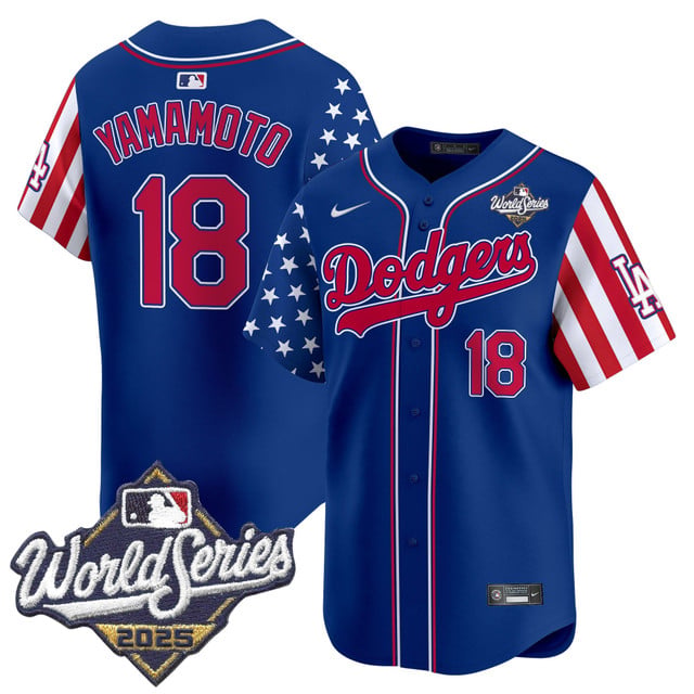 Men's Dodgers 2025 World Series Vapor Premier Limited Jersey - American Style royal #18 Yamamoto