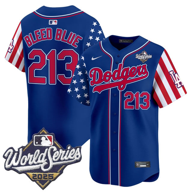 Men's Dodgers 2025 World Series Vapor Premier Limited Jersey - American Style royal #213 Bleed Blue
