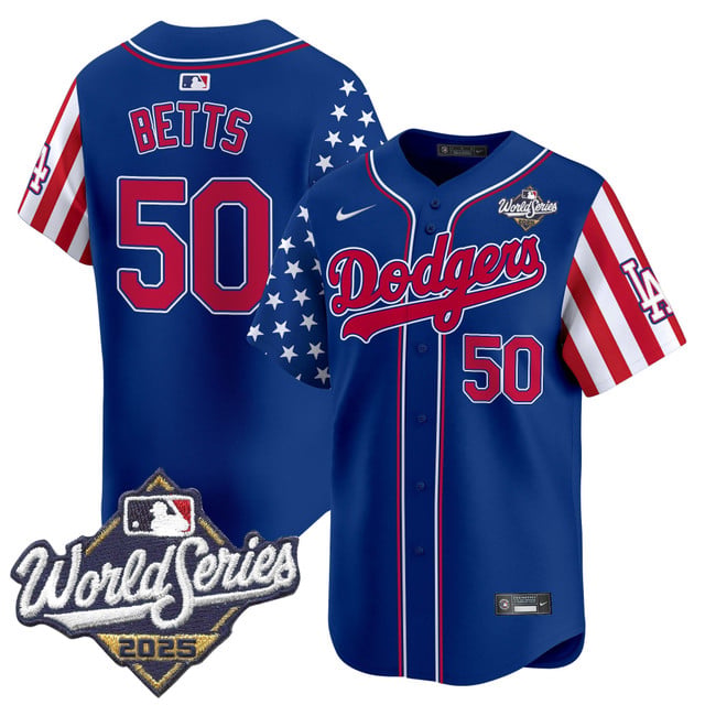 Men's Dodgers 2025 World Series Vapor Premier Limited Jersey - American Style royal #50 Mookie Betts