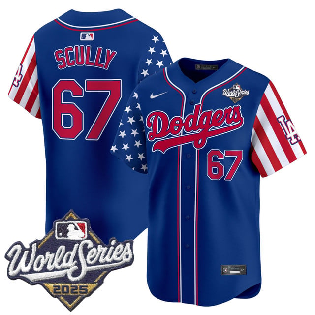 Men's Dodgers 2025 World Series Vapor Premier Limited Jersey - American Style royal #67 Vin Scully