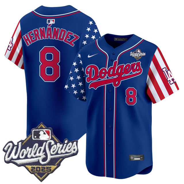 Men's Dodgers 2025 World Series Vapor Premier Limited Jersey - American Style royal #8 Kike Hernandez