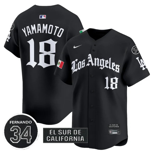 Men's Dodgers Mexico 2025 LA Gothic Style Patch Vapor Premier Limited Jersey #18 YAMAMOTO.webp