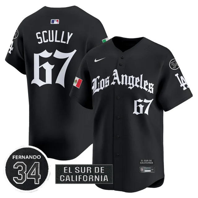 Men's Dodgers Mexico 2025 LA Gothic Style Patch Vapor Premier Limited Jersey #67 VIN SCULLY.webp