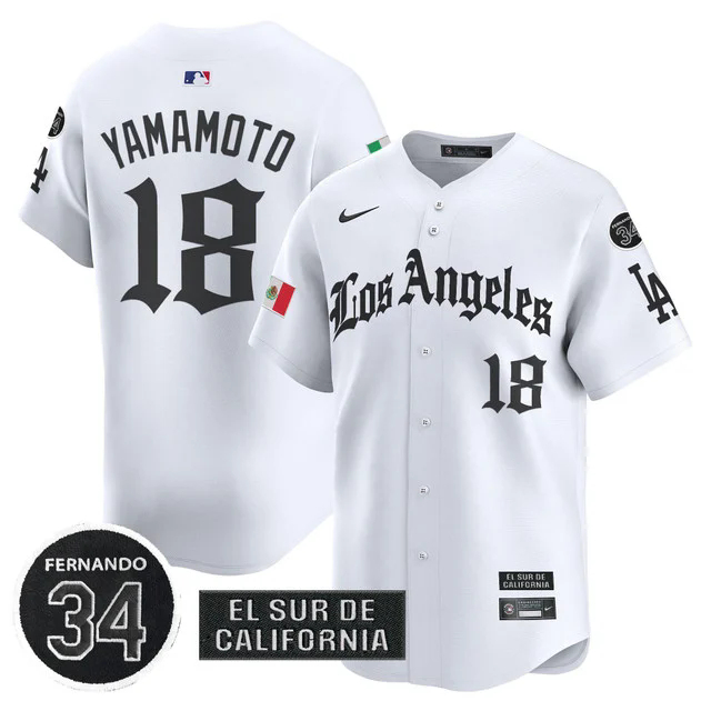 Men's Dodgers Mexico 2025 LA Gothic Style Patch Vapor Premier Limited Jersey WHITE #18 YAMAMOTO.webp