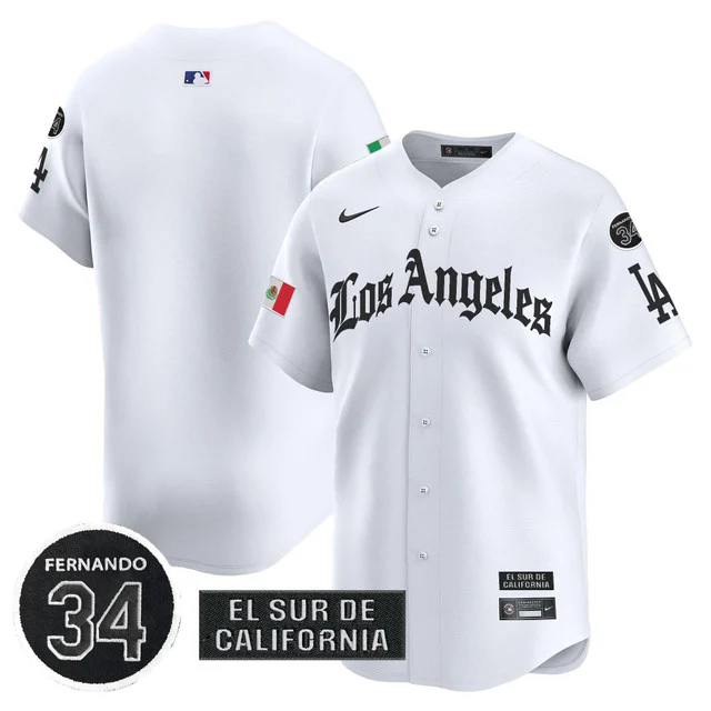 Men's Dodgers Mexico 2025 LA Gothic Style Patch Vapor Premier Limited Jersey WHITE BLANK.webp
