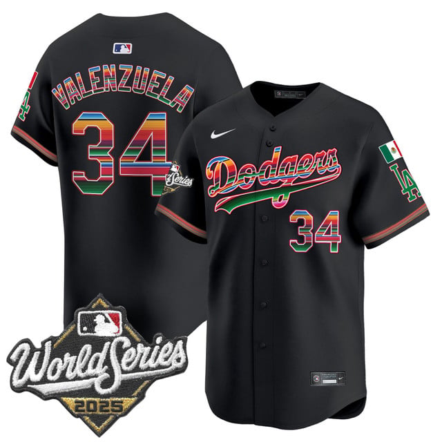 Men's Dodgers Mexico 2025 World Series Vapor Premier Limited Jersey black #34 Fernando Valenzuela