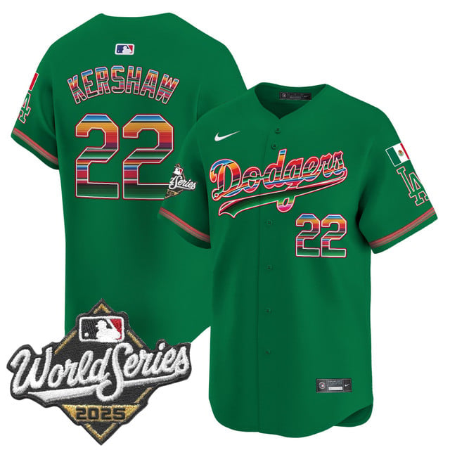 Men's Dodgers Mexico 2025 World Series Vapor Premier Limited Jersey green #22 Clayton Kershaw
