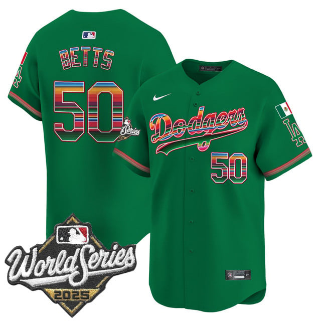 Men's Dodgers Mexico 2025 World Series Vapor Premier Limited Jersey green #50 Mookie Betts