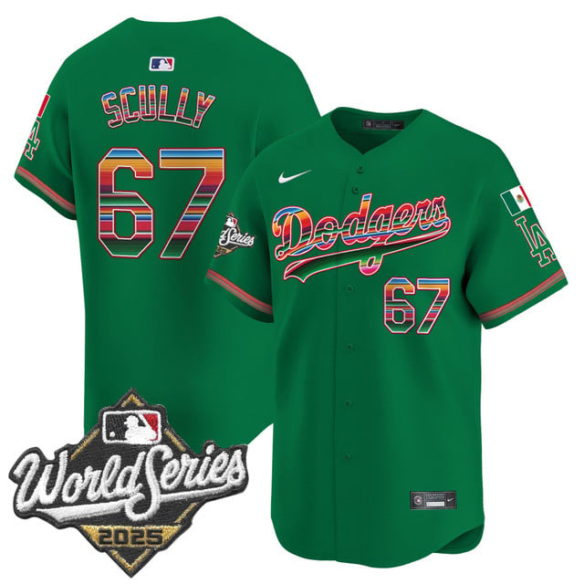 Men's Dodgers Mexico 2025 World Series Vapor Premier Limited Jersey green #67 Vin Scully