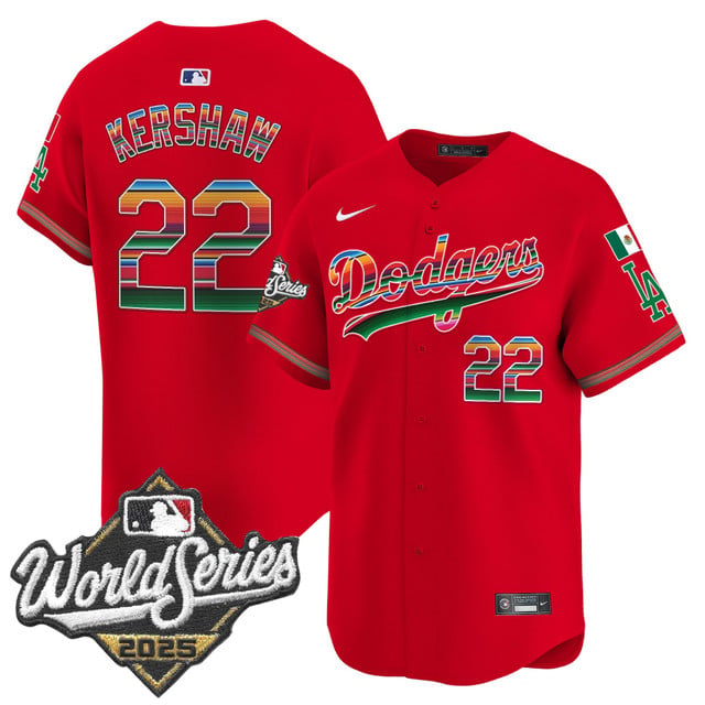 Men's Dodgers Mexico 2025 World Series Vapor Premier Limited Jersey red #22 Clayton Kershaw