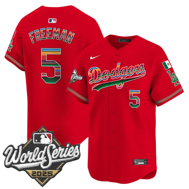 Men's Dodgers Mexico 2025 World Series Vapor Premier Limited Jersey red #5 Freddie Freeman