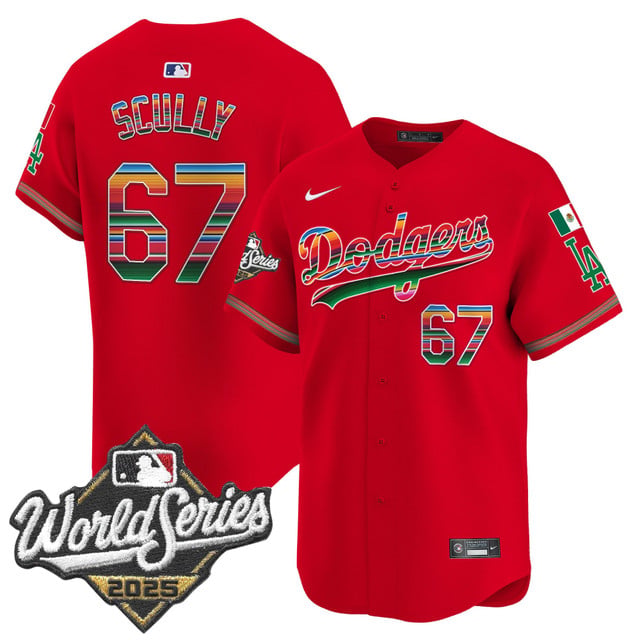 Men's Dodgers Mexico 2025 World Series Vapor Premier Limited Jersey red #67 Vin Scully