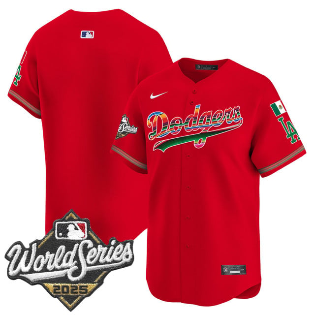 Men's Dodgers Mexico 2025 World Series Vapor Premier Limited Jersey red blank