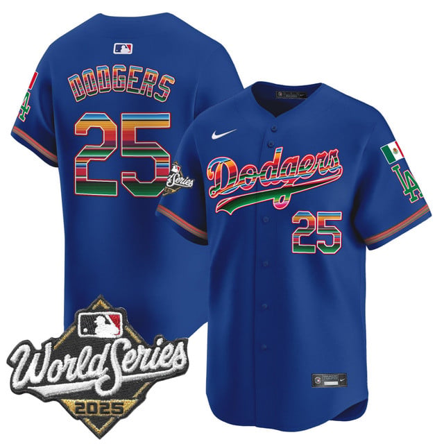Men's Dodgers Mexico 2025 World Series Vapor Premier Limited Jersey royal #25 Dodgers