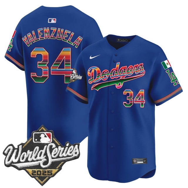 Men's Dodgers Mexico 2025 World Series Vapor Premier Limited Jersey royal #34 Fernando Valenzuela