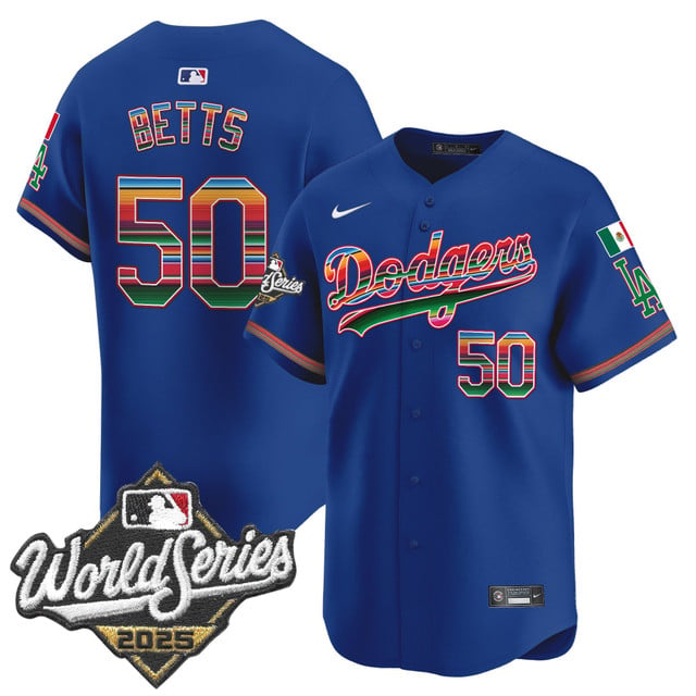 Men's Dodgers Mexico 2025 World Series Vapor Premier Limited Jersey royal #50 Mookie Betts