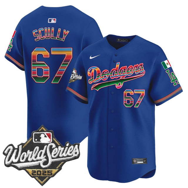 Men's Dodgers Mexico 2025 World Series Vapor Premier Limited Jersey royal #67 Vin Scully