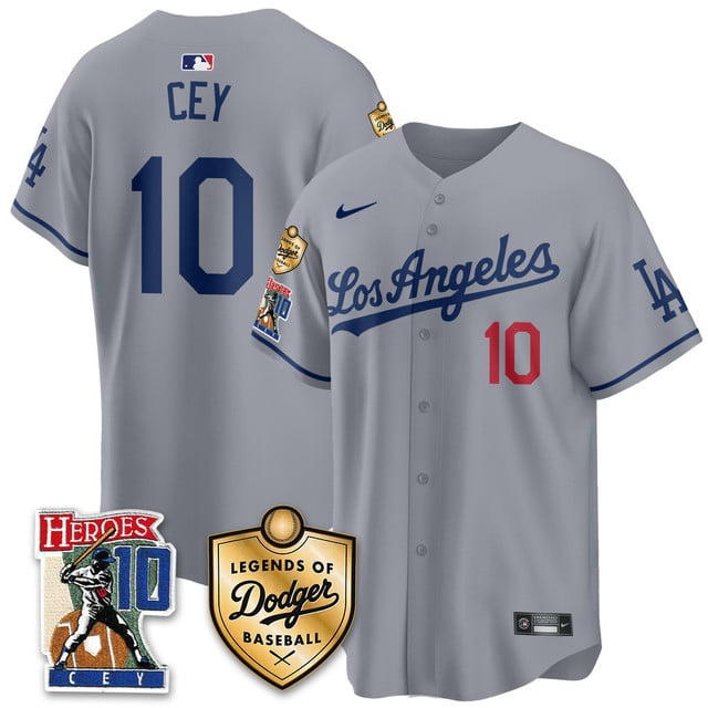 Men's Dodgers Ron Cey Legends Of Dodgers Baseball Jersey GRAY#10 RON CEY