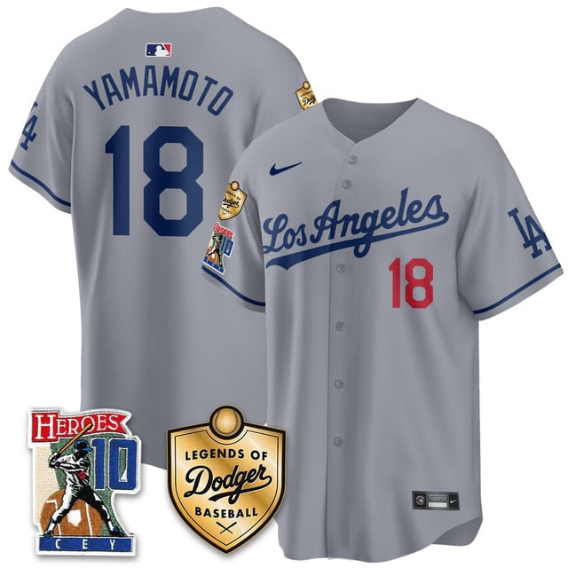 Men's Dodgers Ron Cey Legends Of Dodgers Baseball Jersey GREY#18 YAMAMOTO
