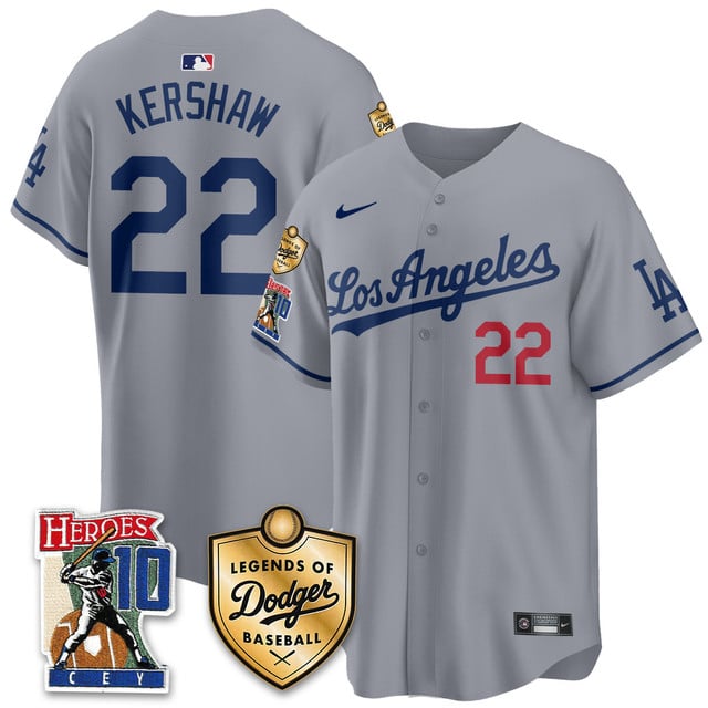 Men's Dodgers Ron Cey Legends Of Dodgers Baseball Jersey GREY#22 CLAYTON KERSHAW