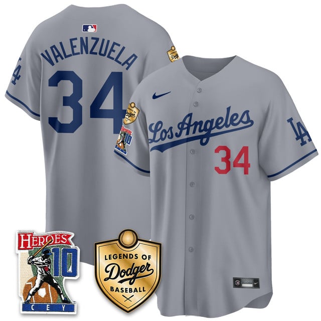 Men's Dodgers Ron Cey Legends Of Dodgers Baseball Jersey GREY#34 FERNANDO VALENZUELA