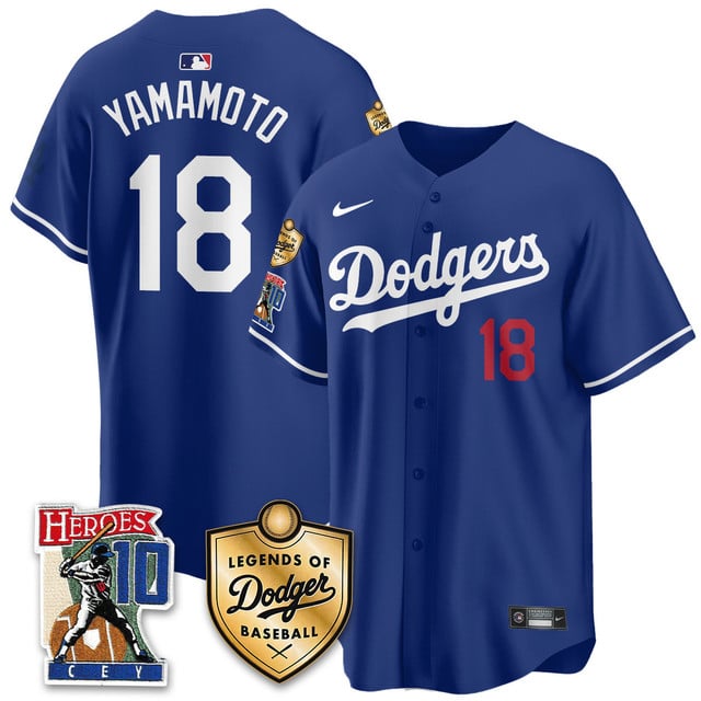 Men's Dodgers Ron Cey Legends Of Dodgers Baseball Jersey ROYAL#18 YAMAMOTO