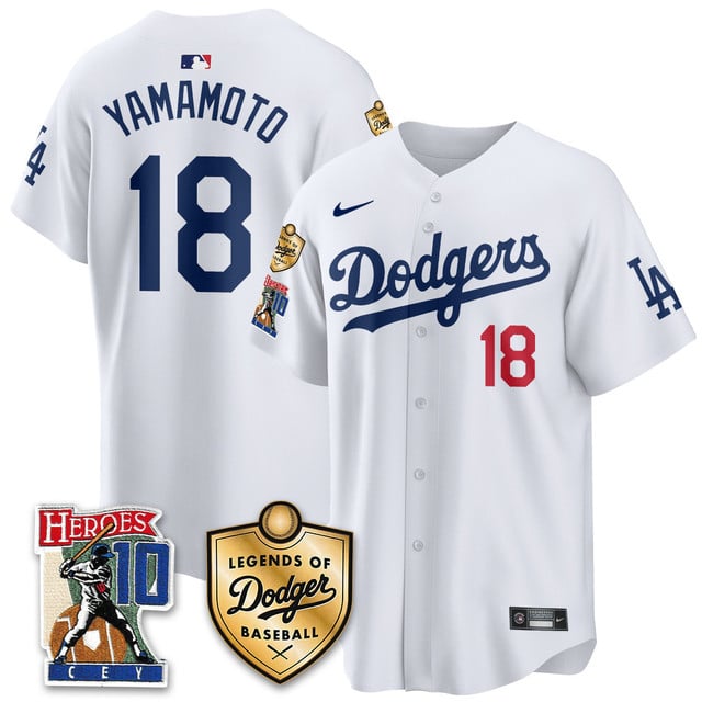 Men's Dodgers Ron Cey Legends Of Dodgers Baseball Jersey WHITE#18 YAMAMOTO
