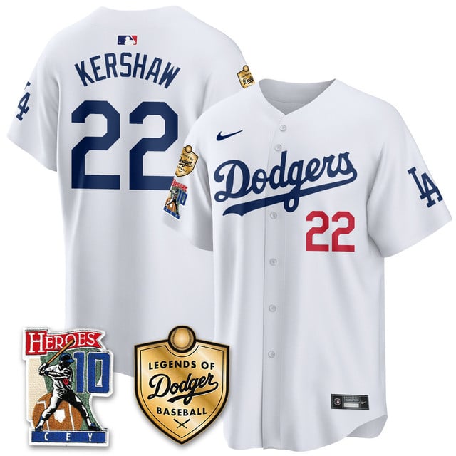 Men's Dodgers Ron Cey Legends Of Dodgers Baseball Jersey WHITE#22 CLAYTON KERSHAW