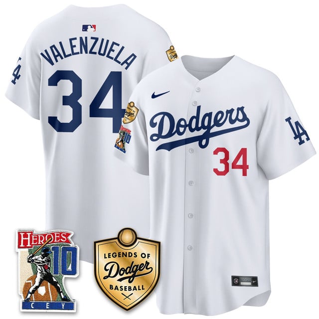 Men's Dodgers Ron Cey Legends Of Dodgers Baseball Jersey WHITE#34 FERNANDO VALENZUELA