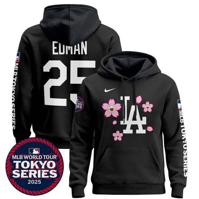 Men's Dodgers Tokyo Series 2025 Pullover Hoodie BLACK #25 TOMMY EDMAN.webp