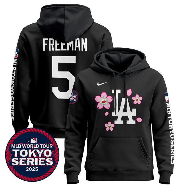 Men's Dodgers Tokyo Series 2025 Pullover Hoodie BLACK #5 FREDDIE FREEMAN.webp