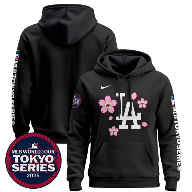 Men's Dodgers Tokyo Series 2025 Pullover Hoodie BLACK BLANK.webp
